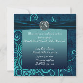 Aqua & Navy Blue Velvet Wedding Swirl Einladung (Rückseite)