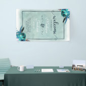 Aqua & Navy Blue Watercolor Blumenzwiebeln Willkom Banner (Messeveranstaltung)