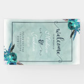 Aqua & Navy Blue Watercolor Blumenzwiebeln Willkom Banner (Horizontal)