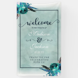 Aqua & Navy Blue Watercolor Blumenzwiebeln Willkom Banner