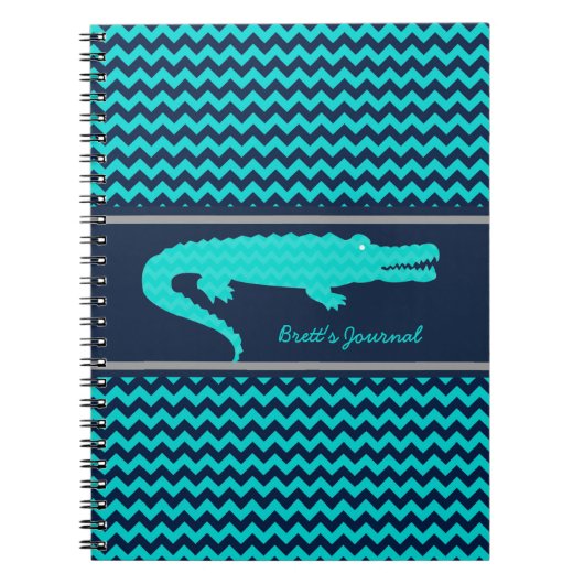 Aqua/Navy Gator auf Zickzack Personalisiertem Note Notizblock (Vorderseite)