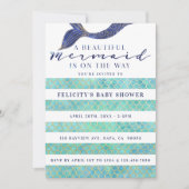 Aqua Navy Gold Meerjungenskales & Stipe Baby Dusch Einladung (Vorderseite)