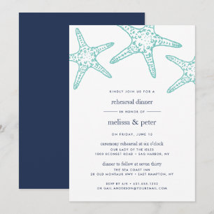 Aqua & Navy Starfish Probe Abendessen Einladung