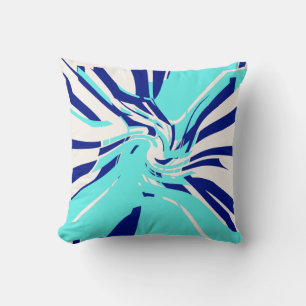 Aqua-Navy-Weißes wirbelndes abstraktes florales De Kissen