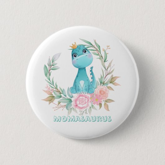 Aqua Niedlich Dinosaur Peony Momasaurs Kinderdusch Button (Vorderseite)
