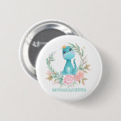 Aqua Niedlich Dinosaur Peony Momasaurs Kinderdusch Button (Vorne & Hinten)