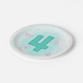 Aqua Number Four Pink Wirbel Birthday Tellers Pappteller (Schrägansicht)