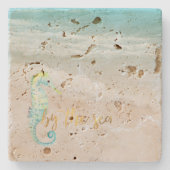 Aqua Ocean Beach Vibes Seepferd Steinuntersetzer (Vorderseite)