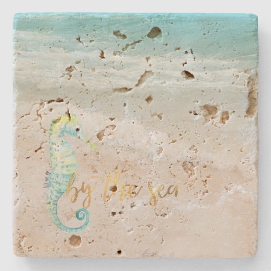 Aqua Ocean Beach Vibes Seepferd Steinuntersetzer (Vorderseite)