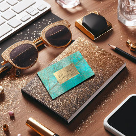 Aqua Ocean Blue Golden Foil Cement Grungy Visitenkarte