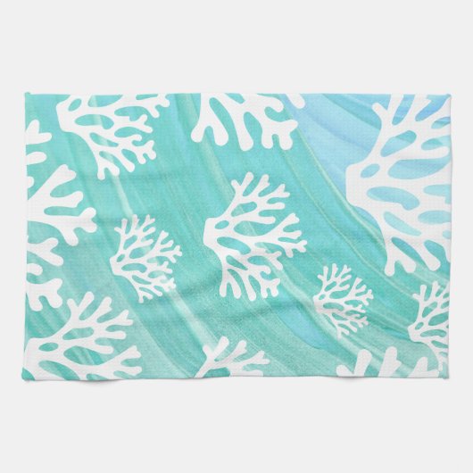 Aqua Ocean Coral Meereswelt Geschirrtuch (Horizontal)