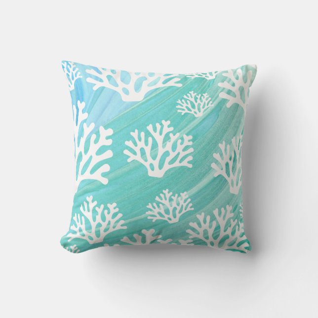Aqua Ocean Coral Meereswelt Kissen (Vorderseite)