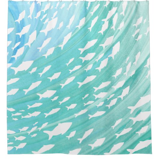 Aqua Ocean Fish Beachy Muster Duschvorhang (Vorderseite)