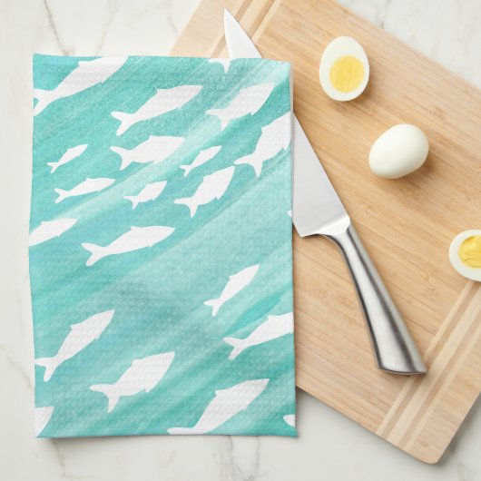 Aqua Ocean Fish Nautical Geschirrtuch (Viertel Falte)