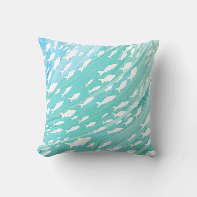 Aqua Ocean Fish Nautical Kissen (Vorderseite)