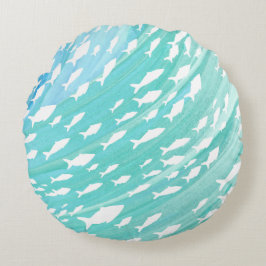 Aqua Ocean Fish Nautical Rundes Kissen