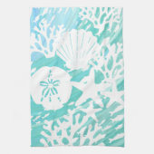Aqua Ocean Seashells Fisch Coral Geschirrtuch (Vertikal)