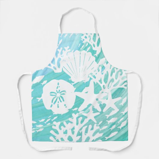 Aqua Ocean Seashells Fisch Coral Schürze (Vorderseite)