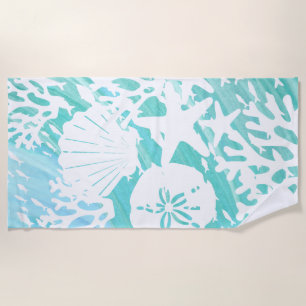 Aqua Ocean Seashells Fisch Coral Strandtuch