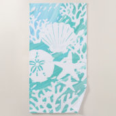 Aqua Ocean Seashells Fisch Coral Strandtuch (Vorderseite)