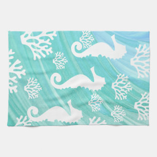 Aqua Ocean Seepferd Coral Meereswelt Geschirrtuch
