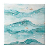 Aqua Ocean Waves & Seashell Pattern (5) Fliese (Vorderseite)