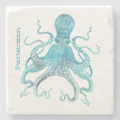 Aqua Octopus Personalisiert Stone Untersetzer (Vorderseite)