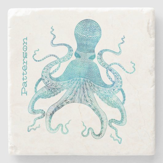 Aqua Octopus Personalisiert Stone Untersetzer (Vorderseite)