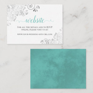 Aqua oder Cyan & Silver Lace White Wedding Website Begleitkarte