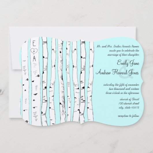 Aqua ODER JEDE FARBE Birch Tree Einladung Hochzeit (Vorderseite)