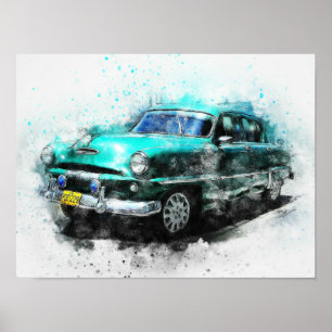 Aqua Oldtimer 1950er Jahre 40 cm X 30 cm Poster