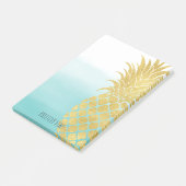 Aqua Ombre Gold Glam Ananas Post-it Klebezettel (angewinkelt)