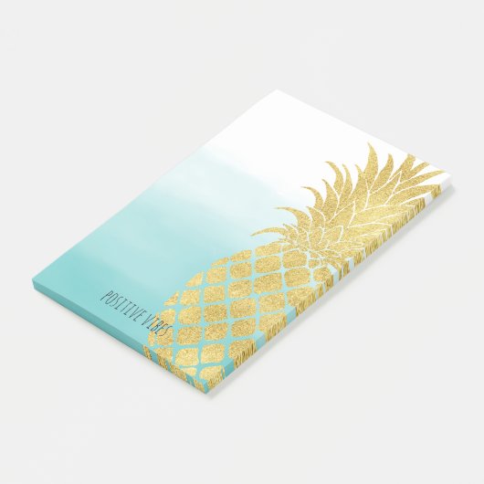 Aqua Ombre Gold Glam Ananas Post-it Klebezettel (angewinkelt)