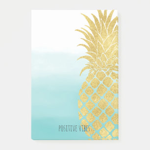Aqua Ombre Gold Glam Ananas Post-it Klebezettel