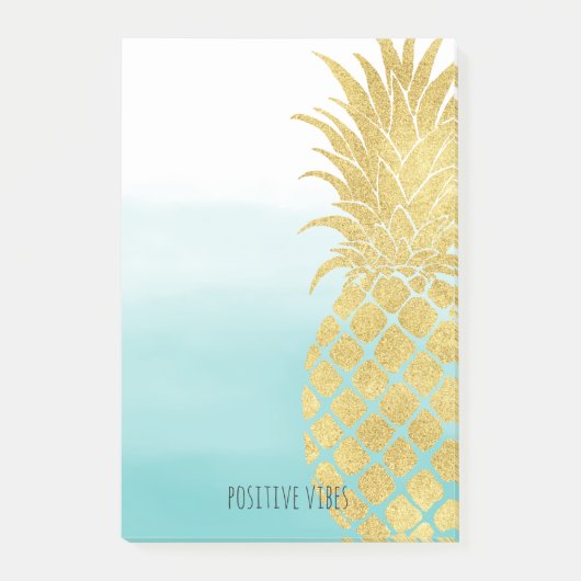 Aqua Ombre Gold Glam Ananas Post-it Klebezettel (Vorderseite)