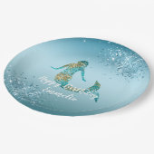 Aqua Ombre Gold Glitzer Sparkle Mermaid Pappteller (Schrägansicht)
