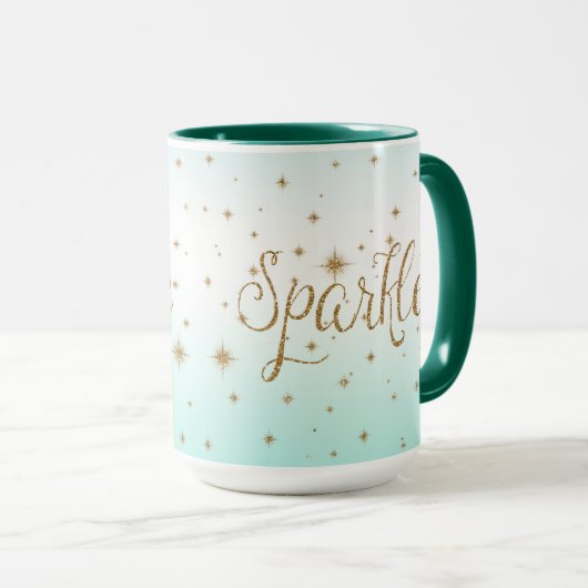 Aqua Ombre Gold Glitzern Tasse (VorderseiteRechts)