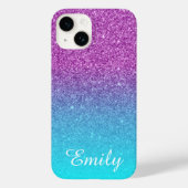 Aqua Ombre Lila Glitzer Personalisiert Case-Mate iPhone Hülle (Rückseite)