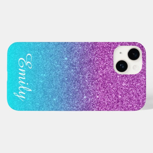 Aqua Ombre Lila Glitzer Personalisiert Case-Mate iPhone Hülle (Rückseite (Horizontal))