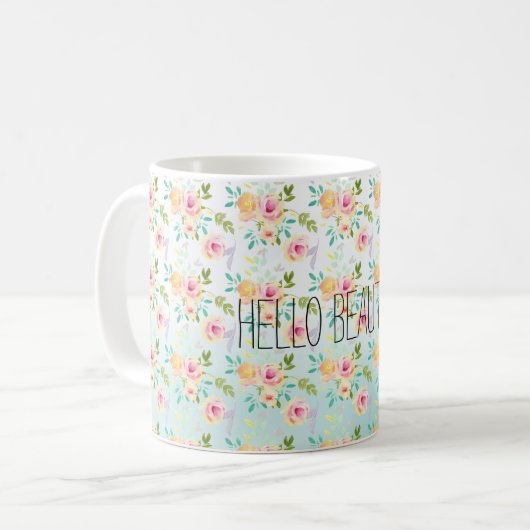 Aqua Ombre Rosa Gelbe Flora Kaffeetasse (Vorderseite Links)