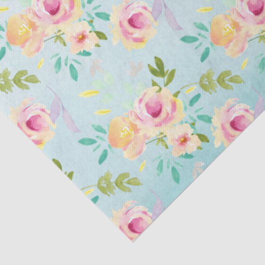 Aqua Ombre Rosa Gelbe Flora Seidenpapier (Detail)