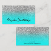 Aqua Ombre Silver Glitzer Foto Visitenkarte (Vorne/Hinten)