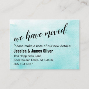 Aqua Ombre Watercolor Wir sind umgezogen Handout K Visitenkarte