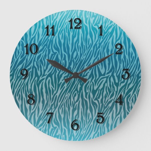 Aqua Ombre Zebra Print Große Wanduhr (Vorderseite)
