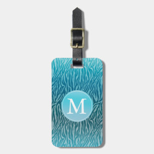 Aqua Ombre Zebra Print Monogram Gepäckanhänger