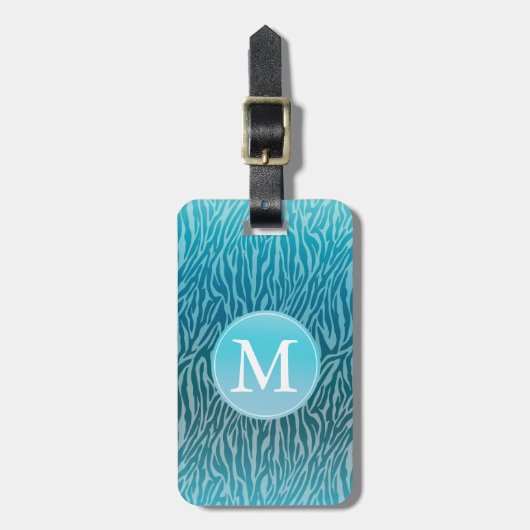 Aqua Ombre Zebra Print Monogram Gepäckanhänger (Vorderseite vertikal)