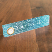 Aqua Ombre Zebra Print Namensplakette (Seite)