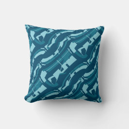 Aqua on Dark Turquoise Bold Diagonal Print Kissen