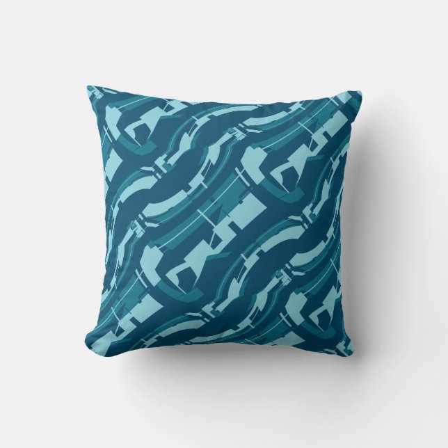 Aqua on Dark Turquoise Bold Diagonal Print Kissen (Vorderseite)