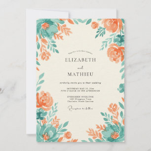 Aqua Orange Aquarell-Hochzeit Einladung